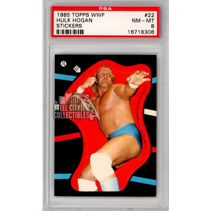 Hulk Hogan 1985 Topps WWF Wrestling Sticker Rookie Card #22 PSA 8 NM-MT | Steel City Collectibles Hulk Hogan 1985 Topps WWF Wrestling Sticker Rookie Card #22 PSA 8 NM-MT | Steel City Collectibles