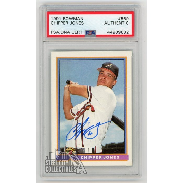 Chipper Jones 1991 Bowman Autographed Rookie RC Card - PSA/DNA COA ...