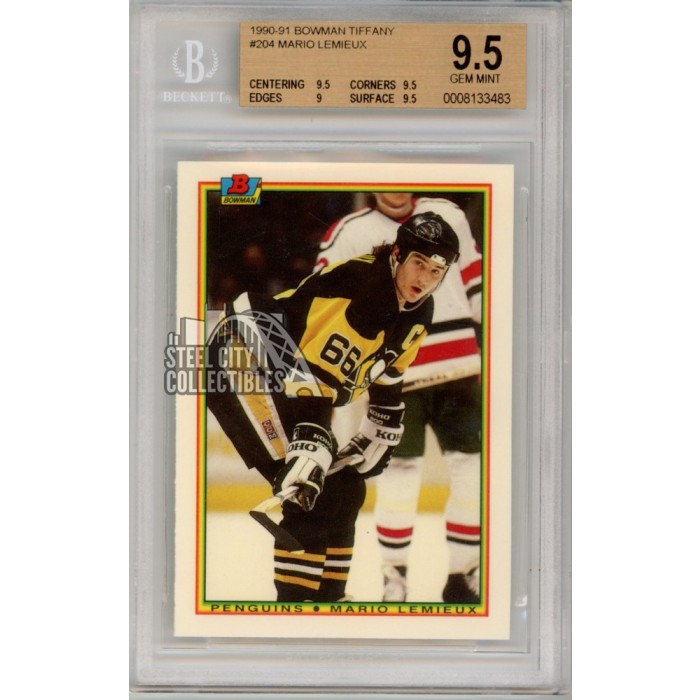Mario Lemieux 1990-91 Bowman Tiffany Card #204 BGS 9.5 Gem Mint