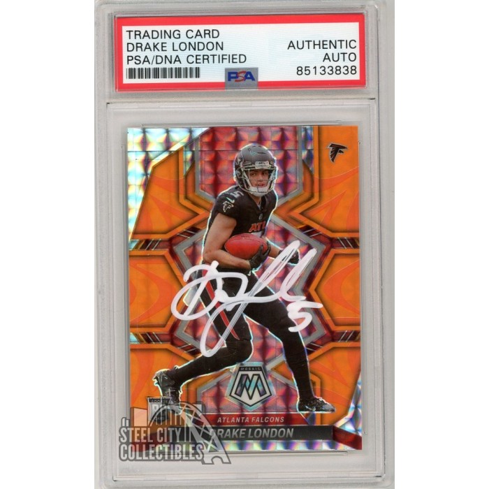 Drake London 2022 Panini Mosaic Orange Fluorescent Autograph Rookie