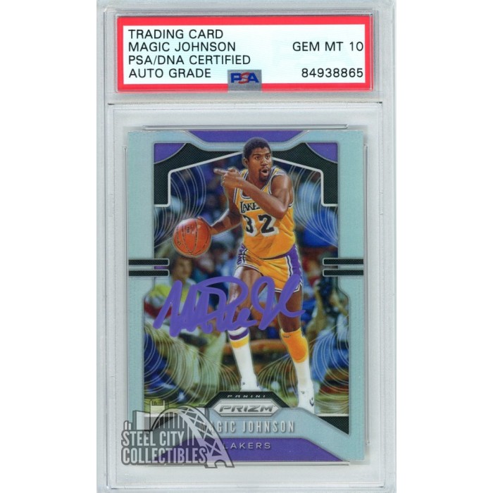 Magic Johnson 2019-20 Panini Prizm Silver Autograph Card #25 PSA