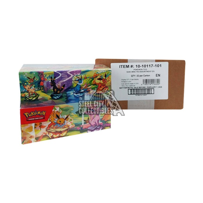 Pokemon Scarlet & Violet Prismatic Evolutions Mini Tin Display 4-Box Case |  Steel City Collectibles