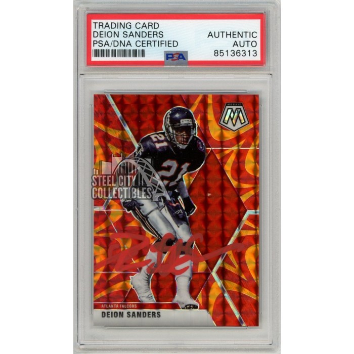 Deion Sanders 2020 Panini Mosaic Reactive Orange Autograph Card 18 PSA