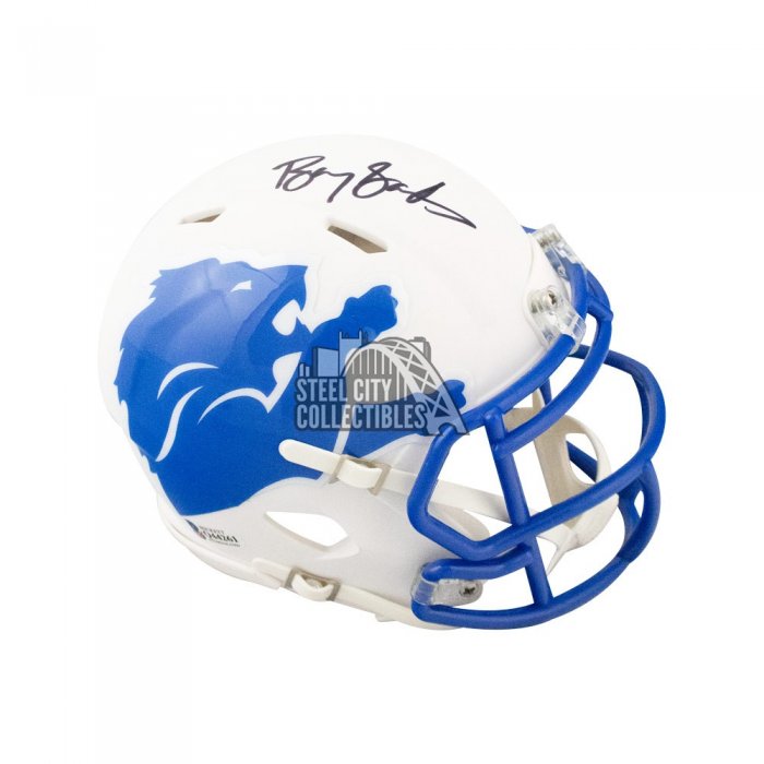 JSA Auth Black Barry Sanders Autographed Detroit Lions AMP Speed Mini Helmet 