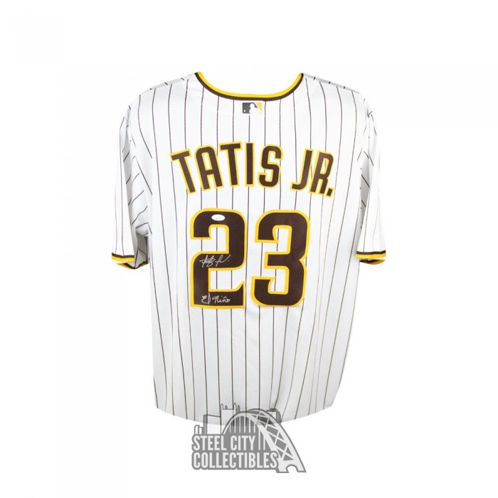 Autographed/Signed Fernando Tatis Jr San Diego Pinstripe Baseball Jersey JSA COA 