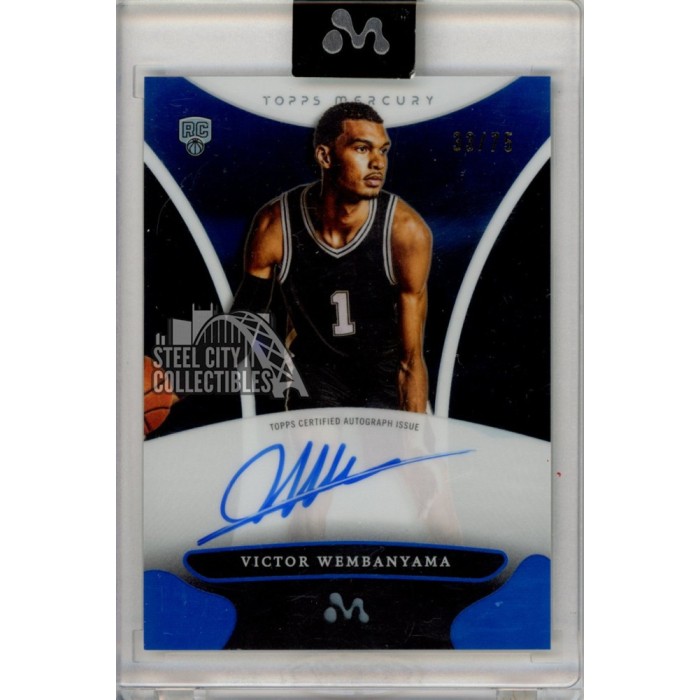 Victor Wembanyama 2023-24 Topps Mercury Blue Autograph Rookie Card 