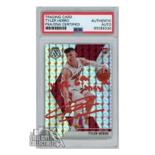 Tyler Herro 2019-20 Panini Mosaic Silver Autograph Rookie Card "22 6th MOY" #223 PSA/DNA (Red)