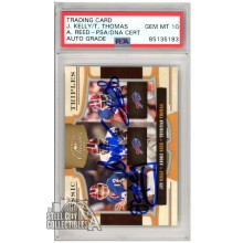 Jim Kelly, Andre Reed, Thurman Thomas 2009 Donruss Classics Triplets Autograph Football Card /250 #2 PSA/DNA 10