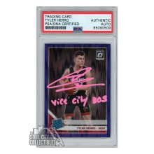 Tyler Herro 2019-20 Panini Donruss Optic Purple Shock Autograph Rookie Card "Vice City 305" #172 PSA/DNA (Pink)