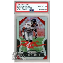 Deion Sanders 2019 Panini Prizm Silver Autograph Football Card #295 PSA/DNA 10 (Red Ink)