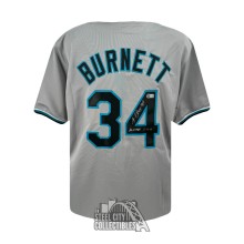 AJ Burnett No Hitter INSC Autographed Florida Custom Gray Baseball Jersey - BAS