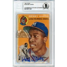 Hank Aaron 1954 Topps Autograph Rookie Card #128 BAS 9 Aftermarket Sticker Auto