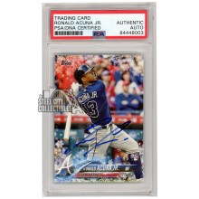 Ronald Acuna Jr 2018 Topps Holiday Mega Autograph Rookie Card #HMW50 PSA/DNA (Light Streak)