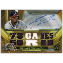 Ronald Acuna Jr. 2019 Topps Triple Threads Gold Relic Auto Card #TTAR-RA4 5/9