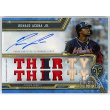 Ronald Acuna 2020 Topps Triple Threads Blue Triple Relic Autograph Card #TTAR-RA2 2/3
