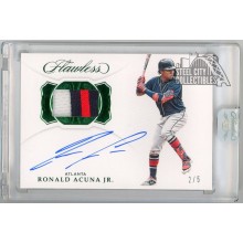 Ronald Acuna 2019 Panini Flawless Emerald Patch Autograph Card #PA-RA 2/5