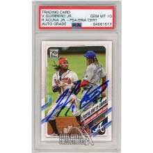 Ronald Acuna Vladimir Guerrero Jr 2021 Topps Series 1 Autograph Card Jsy # 61 - PSA/DNA 10