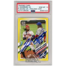 Ronald Acuna Vladimir Guerrero Jr 2021 Topps Series 1 Yellow Autograph Card #61 PSA/DNA 10