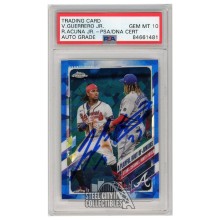 Ronald Acuna Jr Vladimir Guerrero Jr 2021 Topps Chrome Sapphire Autograph Card #61 PSA/DNA 10