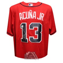 Ronald Acuna Autographed Atlanta Red Nike Full Name Baseball Jersey - JSA