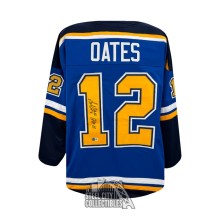 Adam Oates HOF 12 Autographed St Louis Custom Blue Hockey Jersey - BAS (Yellow Numbers)