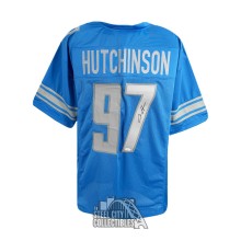 Aidan Hutchinson Autographed Detroit Custom Blue Football Jersey - JSA