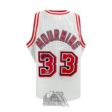 Alonzo Mourning Autographed Miami Mitchell & Ness White Basketball Jersey - BAS (L)