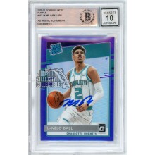 LaMelo Ball 2020-21 Panini Donruss Optic Rated Rookie Purple Autograph Card #153 BAS 10