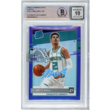 LaMelo Ball 2020-21 Panini Donruss Optic Rated Rookie Purple Autograph Card #153 BAS 10 (Blue)