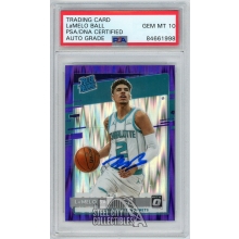 LaMelo Ball 2020-21 Donruss Optic Rated RC Purple Shock Prizm Auto PSA/DNA 10