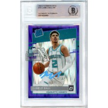 LaMelo Ball 2020-21 Panini Donruss Optic Rated Rookie Purple Shock Autograph Card #153 BAS (Blue)