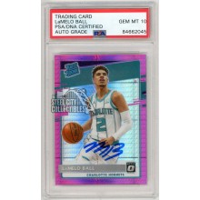 LaMelo Ball 2020-21 Panini Donruss Optic Rated Rookie Pink Hyper Autograph Card #153 PSA/DNA 10