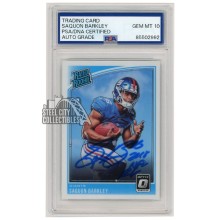 Saquon Barkley 2018 Panini Donruss Optic Rated Rookie Autograph 2018 NFL ROY Card #156 PSA/DNA 10