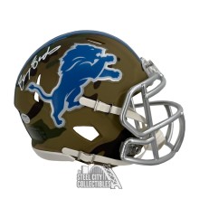 Barry Sanders Autographed Detroit Lions Camo Mini Football Helmet - JSA