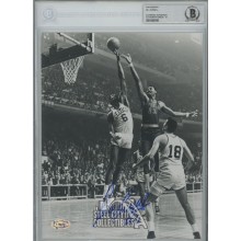 Bill Russell Autographed 8x10 Photo Boston Blocking Shot Against Philadelphia W/ #6 Inscription Auto Grade 10 (Blue Ink)