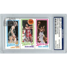 Larry Bird Julius Erving Magic Johnson 1980 Topps Triple Autograph Rookie Card PSA/DNA (Separated)