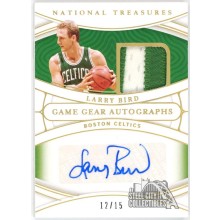 Larry Bird 2021-22 Panini National Treasures Game Gear Patch Auto Card 12/15