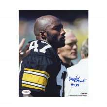 Mel Blount Autographed HOF Pittsburgh Steelers 8x10 Blue (Black Standing) - JSA COA