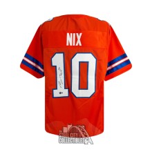 Bo Nix Autographed Denver Custom Orange Football Jersey - BAS (Thick Stripes)