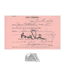 Bob Dole Autographed 1976 Early Dismissal Slip - JSA