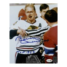 Bobby Hull HOF 1983 Autographed Chicago Blackhawks 8x10 Hockey Photo - JSA (Bloody)
