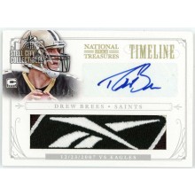 Drew Brees 2013 Panini National Treasures Timeline Reebok Logo Patch Autograph Card #17 1/1