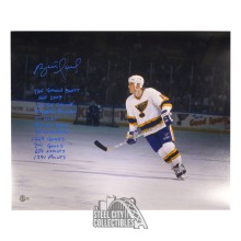 Brett Hull Autograph St Louis 16x20 Hockey Photo 11 Inscriptions Blue Ink - BAS