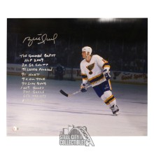 Brett Hull Autograph St Louis 16x20 Hockey Photo 11 Inscriptions Silver Ink - BAS