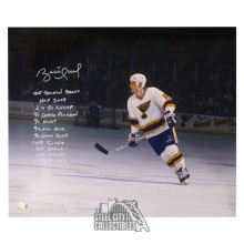 Brett Hull Autograph St Louis 16x20 Hockey Photo 11 Inscriptions White Ink - BAS
