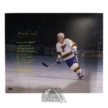 Brett Hull Autograph St Louis 16x20 Hockey Photo 11 Inscriptions Yellow Ink - BAS