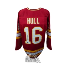 Brett Hull Autographed Calgary Custom Red Hockey Jersey - BAS COA