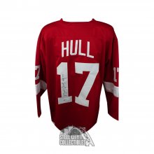 Brett Hull Autographed Detroit Custom Red Hockey Jersey HOF 09 Inscription - BAS COA