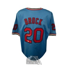 Lou Brock Autographed St Louis Custom Blue Baseball Jersey - JSA COA (Silver Ink)