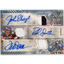 John Elway Rod Smith Terrell Davis 2022 Panini Zenith Triple Patch Autograph Card #TSA-JRT 4/15